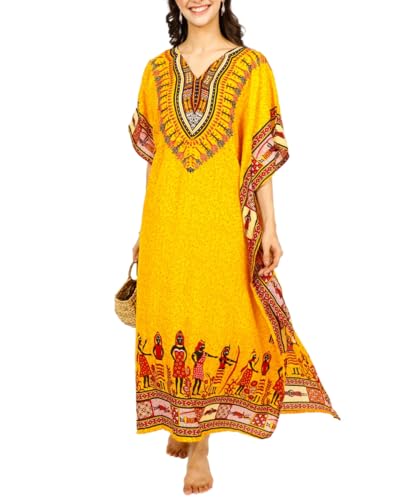 Tengru Women African Kaftan Maxi Swimsuit Beach Cover Up Nightwear Loungewear Casual Dress Ladies Dashiki Caftan … Yellow