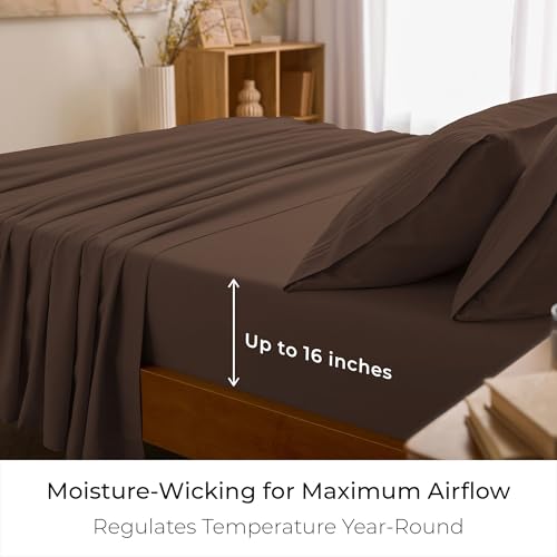 Image of Mellanni King Sheets Set - 4 PC Iconic Collection Bedding | Hotel Luxury, Extra Soft, Cooling Bed Sheets - Wrinkle, Fade, Stain Resistant (King, Brown)