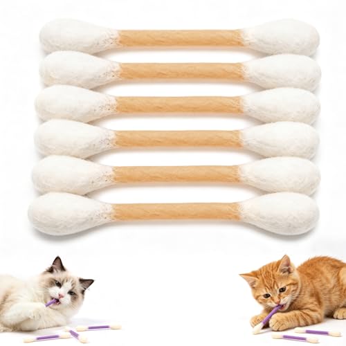 6Pack Cotton Swabs Cat Toys with Catnip Cat Cotton Swab Toy Giant Kitten Chew Sticks Qtip Cat Toy Durable Dental Teething Ropes Big Interactive Felt Kitty Kicker Play Lover Gift Accessories (Beige)