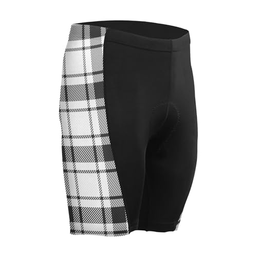 GuoChe Compressed Shorts, Men's Polyester Running Shorts, Exercise and Sports Plaid Black White