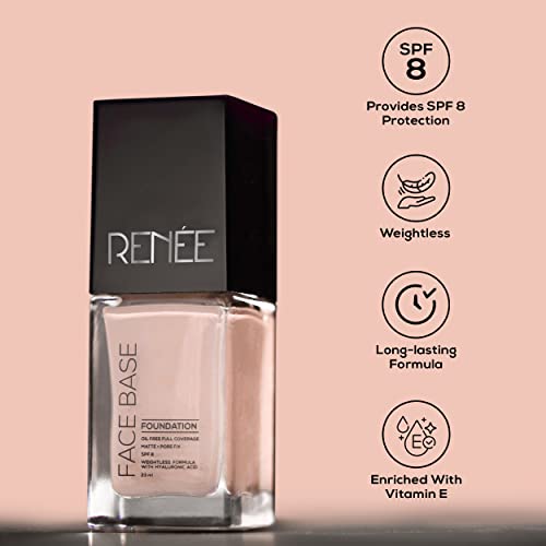 Image of RENEE Face Base Liquid Foundation - Frappe, 23ml | Enriched with Hyaluronic Acid & Vitamin E, Provides SPF 8 Protection, Weightless, Long-lasting Matte Finish