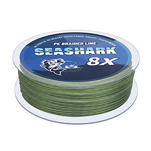 Seashark Braided Fishing Line Color Never Fade 8 Strands Super Strong PE Fishing Line Abrasion Resistant Fishing Wire Zero Stretch Multiple Colors 6lb to 80lb