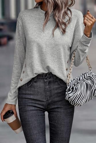 Gray Side Buttons Crew Neck Knit Top3