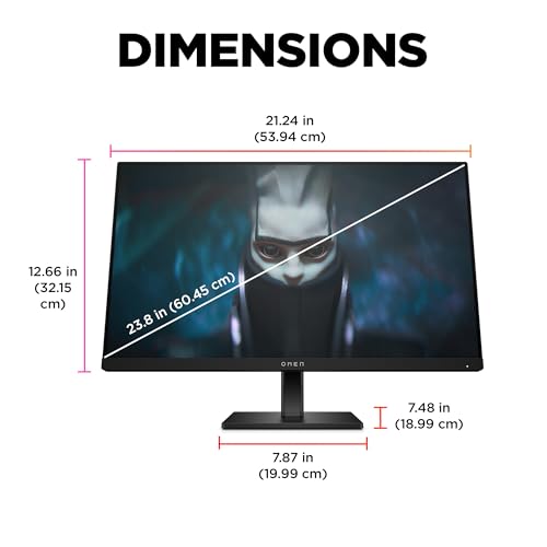 Image of HP OMEN 23.8 inch FHD 165Hz Gaming Monitor, FHD Display (1920 x 1080), IPS panel, 99% sRGB, 90% DCI-P3, 16:9, AMD FreeSync Premium Technology, 24 (2023),Black