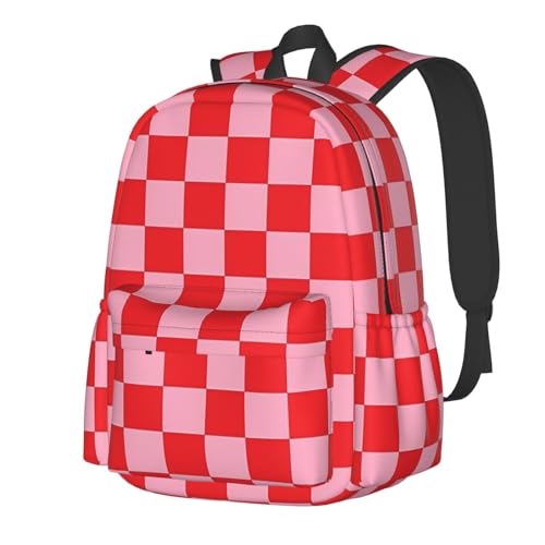 Red Pinks Checkered Backpacks 15 Inch Laptop Backpack Multipurpose Double Shoulder Bag for Men Women Gifts