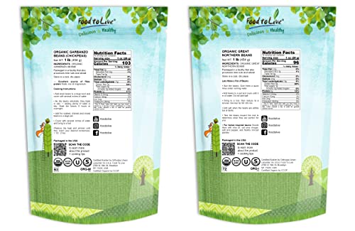 Organic Best Hummus Beans Bundle - Organic Garbanzo Beans, 1 Pound And Organic Great Northern Beans, 1 Pound - Non-Gmo, Kosher, Raw, Sproutable, Vegan #TOP1