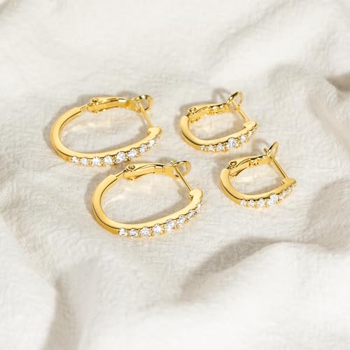 Aidomiya14K Gold Earrings for Women Gold Hoop Earrings for Women Hoop Earring for Womens Hoops Modern U-shaped Design Lightweight Hoops Earring for Women with Dazzling CZ Stones 16mm/25mm3