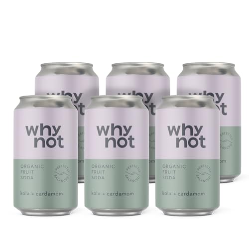 WHY NOT - 100% natural de cola e cardamomo 6 latas x 330 ml (com cafeína), refrigerante orgânico com sumos de fruta 100% naturais, com baixo conteúdo em açúcar, bebida vegana e premium