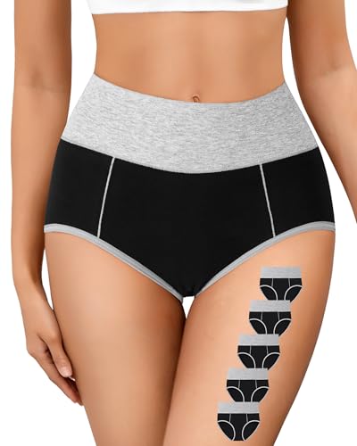 Image of High Waisted Cotton Underwear for Women Postpartum Stretch Breathable Panties Ladies Full Coverage Briefs 5 Pack