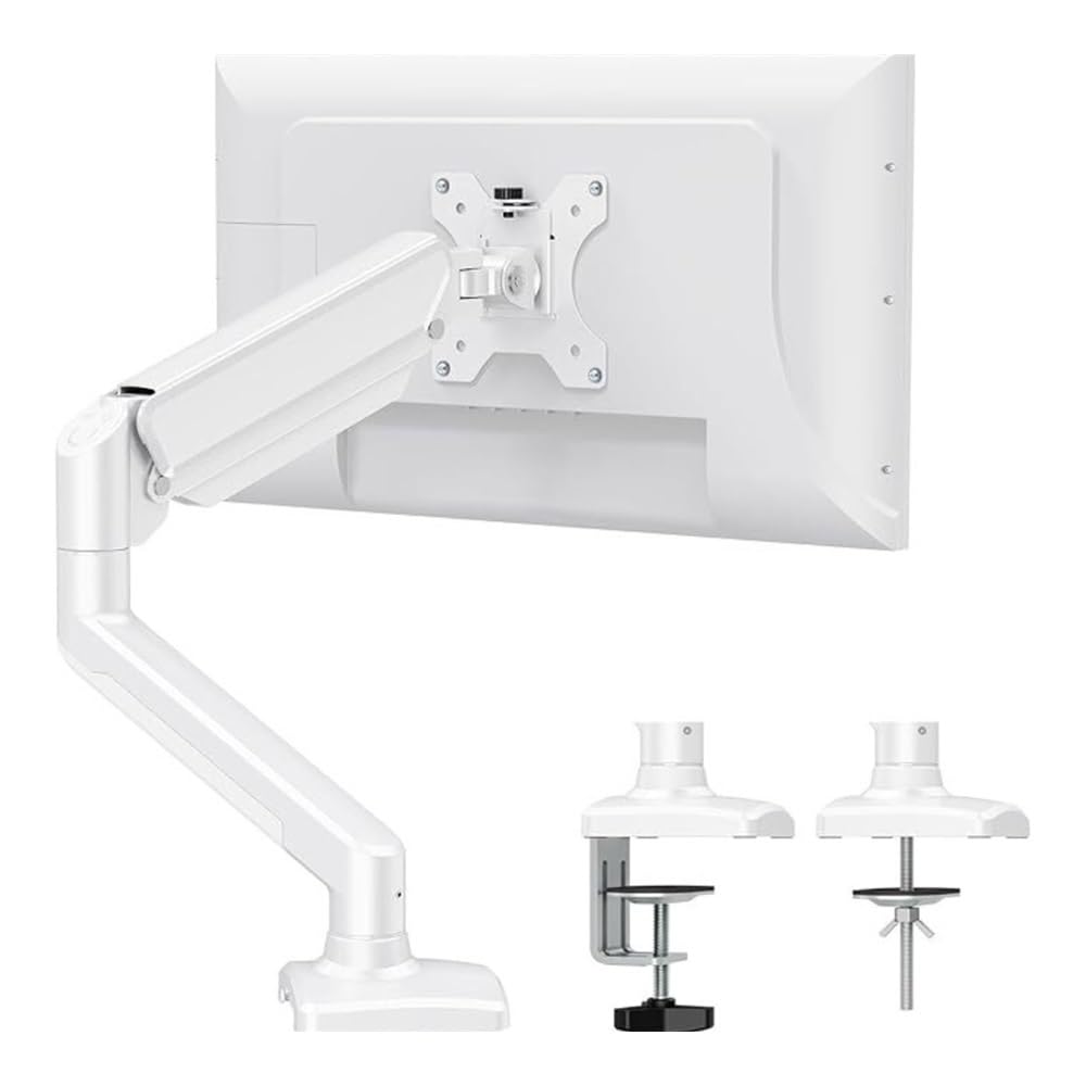 SaryEdge Height - Adjustable Monitor Stand Arm Adjustable Monitor Arm Stand with Desk Clamp - Height, Tilt, and Rotation Adjustable - Space Saving & Stable Mou,White
