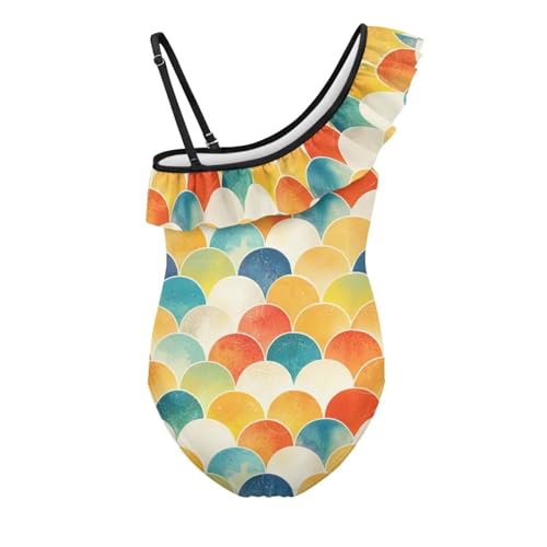 Image of Girls One Piece Bathing Suit,Slim-Fit Ruffle Strap Swimsuit with Adjustable Strap Quick Dry Summer Beach Swim Suit