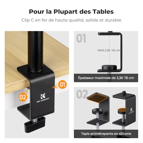 Support de bureau pour caméra télescopique orientable avec pince de téléphone pour diffusion