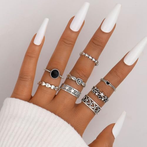 Image of NEWITIN 45 Pieces Silver Jewelry Set for Women Party Costume Punk Jewelry Set Goth Grunge Y2k Accessories Vintage Gothic Necklaces Bracelets Earrings Rings for Women Men