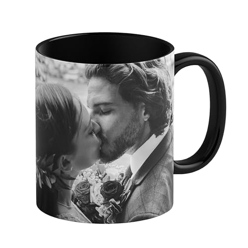 LOOXIS Personalisierte Tasse mit Foto & Text bedruckt selbst gestalten 325 ml Keramik versch. Farben Panoramadruck möglich Geschenkidee Männer Frauen Jahrestag Muttertag Schwarz