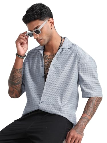 Image of JUARI BE A GENTLEMAN Micro Polyester Breathable Drop Shoulder Shirt with Modern Texture Design Perfect for Casual wear and All-Season Comfort
