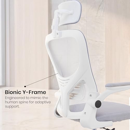 Image of NORMAN JR Grey White | High Back Imported Mesh Fabric Boss Office Chair | Y Design Ergonomic Back Support | 2D Aero Design Adjustable Armrests | Synchro Tilt Lock Mechanism Support