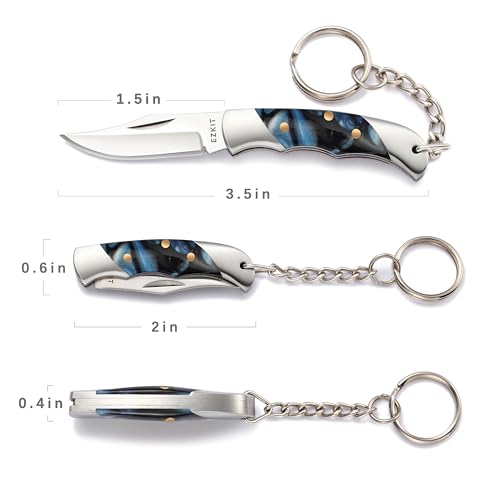 Image of Folding Pocket Knife with 1.5in Stainless Blade and Blue Acrylic Handle, 3.5in Total Length, Compact EDC Gear