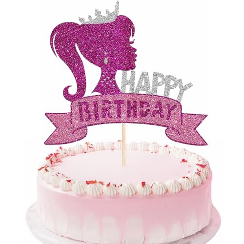 Kiwochy Tortendeko Geburtstag Mädchen Prinzessin Cupcake Toppers Lila Mädchen Kuchendeko Prinzessin Tortendeko Glitzer Happy Birthday Kuchen Deko für Princess Thema Party Kuchen Dekoration