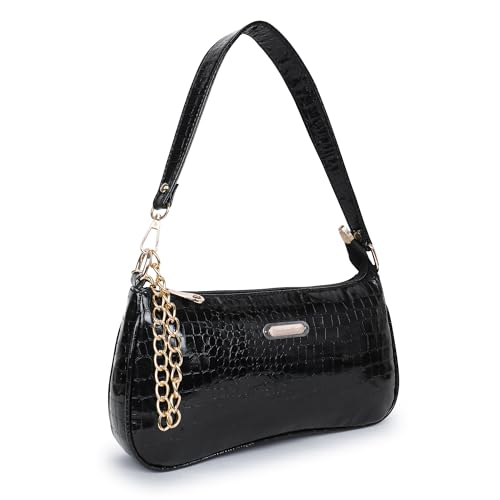 Image of clementine Women Fashion Croco Shoulder Bags - One Big Zip Pocket Canvas Handbag Bags for Girls, Ladies and Daily Use Office, Travel (BLACK)