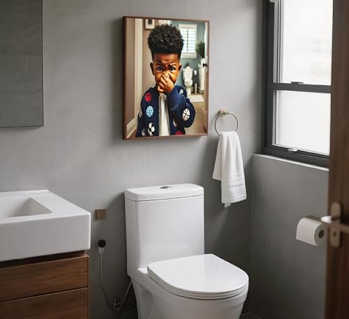 Funny Black Boy Bathroom Canvas Wall Art Humor African American Kids Stank Face Bathroom Unpleasant Smell Cover Nose Picture Wall Decor Print Artwork for Kids Washroom Toilet Home Decor Unframed — view 4