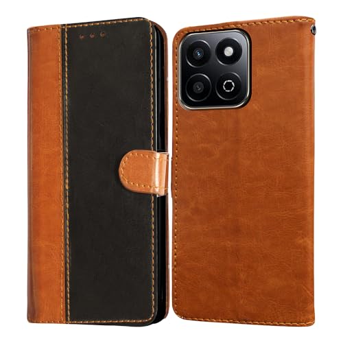 Image of Amazon Brand - Solimo Flip Leather Mobile Cover (Soft & Flexible Back case) for Honor X7c 5G (CamelBlack)