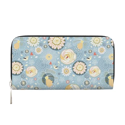 Leather Hand Wallet for Mothers Day Women Card Holder Large Capacity Credit Wallet with Zippering Flower Planet