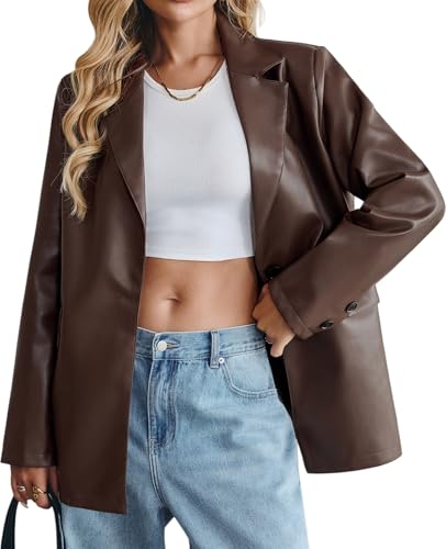 ATOFY Womens Faux Leather Blazer Jacket Oversized Bomber Button Down Lapel Coat Fall Spring Winter Trendy Outerwear Outfits