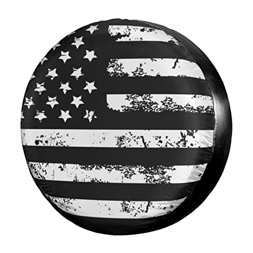 Black and White American Flag Spare Tire Cover Dust-Proof Wheel Tire Cover Fit Trailer, RV, SUV and Many Vehicle 14 Inch