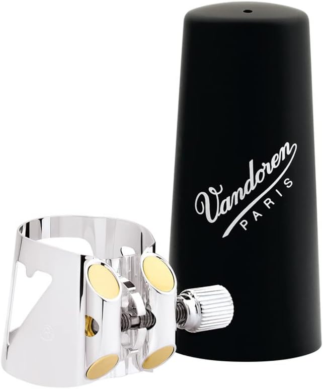 Vandoren Clarinet Mouthpiece (CM145) & LC04P Optimum Ligature and Plastic Cap for Bass Clarinet Silver Plated with 3 Interchangeable Pressure Plates