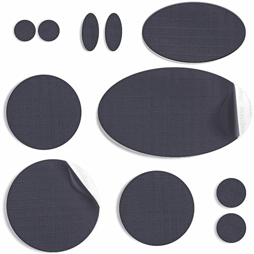 aZengear Repair Patches for Down Jackets - Waterproof, Pre-Cut, Self-Adhesive, Tear-Cold-Heat-Resistant Nylon Polyester Fabric to Fix Puffer Coats, Gear, Tents (11 Pieces, Dark Grey)