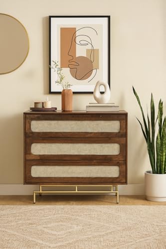 Image of Solid Wooden Atlanta Chest of Drawers | Chest of Drawers with Natural Cane /Rattan | Dresser- Tubaq Finish