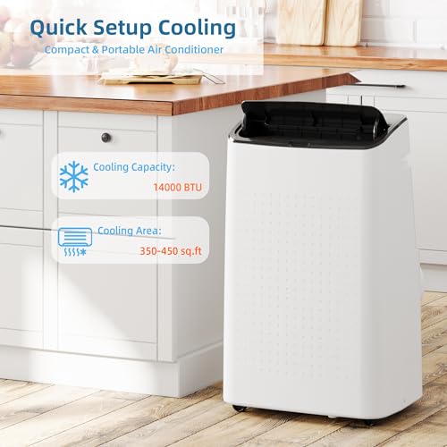 Image of PrecisionAuto 14000 BTU Portable Air Conditioner, 3-in-1 Cooling & Dehumidifier, Quiet Operation, Remote, 3 Speeds, 24H Timer, Floor Standing, Cools up to 750 Sq.Ft, Ideal for Bedroom - Dark Top Cover