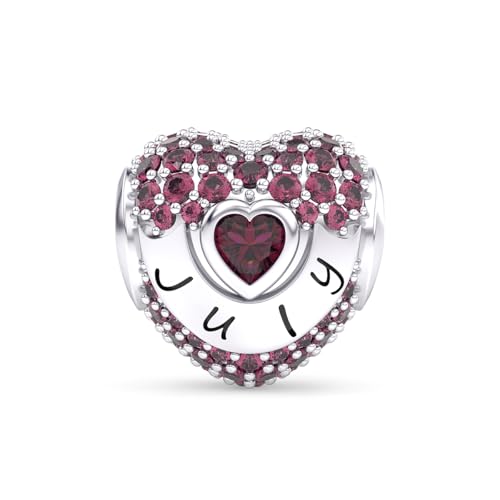 Birthstone Charms Love Heart Openwork Bead Charm for Women Bracelets and Necklaces 925 Sterling Silver with 5A Cubic Zirconia,Jewelry Gifts Women