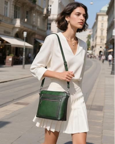 Image of COOLCY Genuine Leather Crossbody Bags for Women Purses and Handbags for Ladies with Multiple Pockets Shoulder Satchel Bag