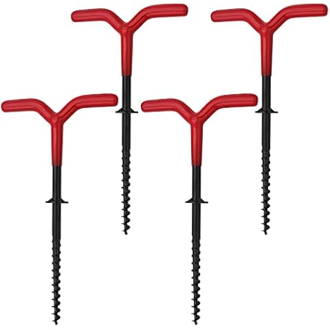 Tent Stakes, 4 Pcs Ice Nail Ground Nail Threaded Peg Nail Tent Fixer Accessory Tent Nail Ice Fishing Anchors Tool for Outdoor Camping Tent Ice Fishing Shelter Stake (Black RT) Cover
