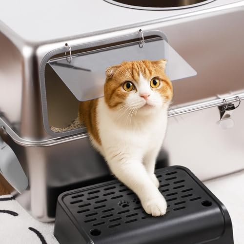 Arenero para gato metálico con tapa y pala acero inoxidable miniatura 2