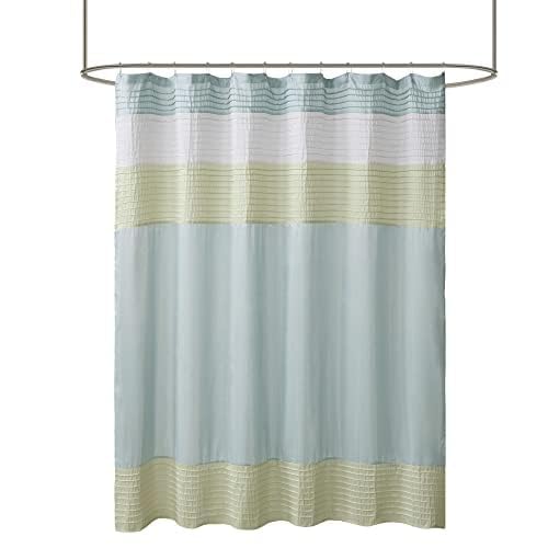 Image of Madison Park Amherst Striped Fabric Aqua Shower Curtain,Pieced Transitional Simple Shower Curtains for Bathroom, 72 X 72, Blue