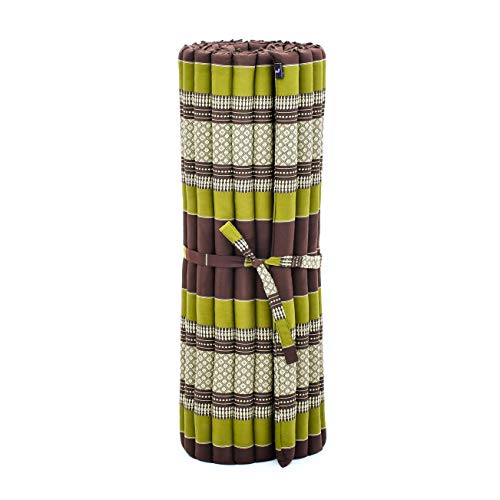 Image of Leewadee - Kapok Roll Mat - Handcrafted Folding Sleep & Relaxation Mattress from Thailand, Ideal as Guest Bed, Camping Mat, Yoga Mat or Traditional Futon, 75 x 39 inches, Brown Green