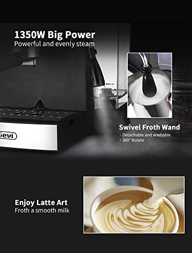 Gevi 15 Bar Espresso Machine, Professional Espresso Coffee Maker With Milk Frother For Espresso, Latte, Machiato And Cappuccino, 1.5L Removable Water Tank, Silver, 1100W #TOP3