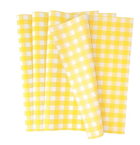 MUNILAIL 100 Sheets Gingham Tissue Paper 14 x 20 Inches Yellow and White Checkered Tissue Paper for Gift Bags Bulk Wrapping Papers Gift Papers Tissue for Birthday Gift Packing Crafts