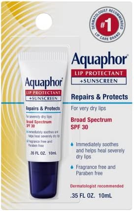 Aquaphor Lip Protectant and Sunscreen Ointment - Broad Spectrum SPF 30 - Relieves Chapped Lips - .35 fl. Oz. Tube