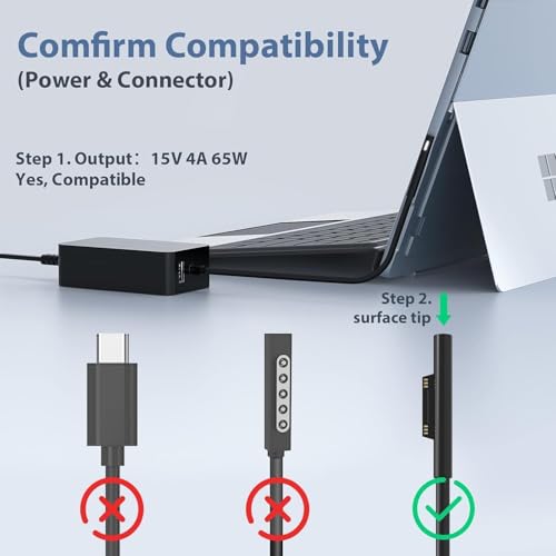Image of 65W Sur face Pro Charger Adapter Compatible with MICR osoft Sur /face Pro 10 9 8 7 6 5 4 3 X Sur /face Laptop Book Go Studio Fast Charging Power Supply with USB Port Safe Reliable Performance (MI 65W)