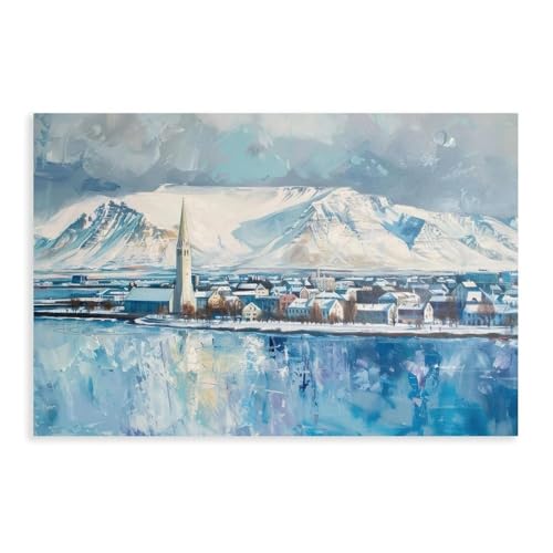XFATGIA Hallgrímskirkja - Póster de la iglesia en lienzo, decoración de pared, pinturas para sala de estar, dormitorio, decoración de 60 x 90 cm