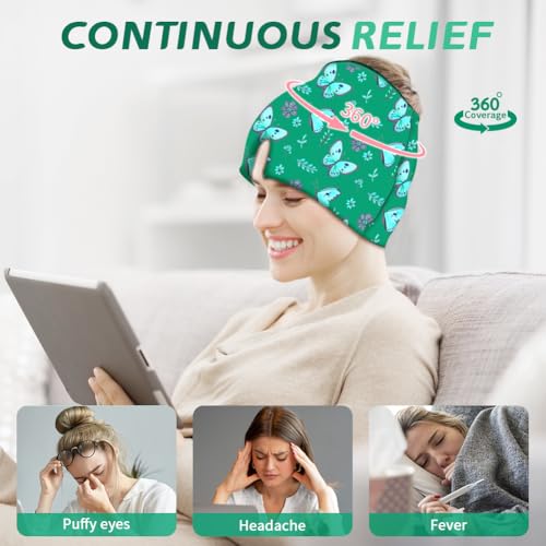 Image of Migraine Relief Cap, Soothing Headache Ice Face Mask Products | Hot and Cold Therapy, Migraine Headache Relief Cap for Migraine, Sinus, Puffy Eyes, Tension, Stress and Hangover