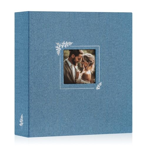 Lanpn Scrapbook Photo Album 8.5x11, Linen Window Design Cover Top Load 3 Ring Folder Binder Photobook Photo Book 8.5 x 11 inch with 30 Plastic Sleeves 60 Pages Blue