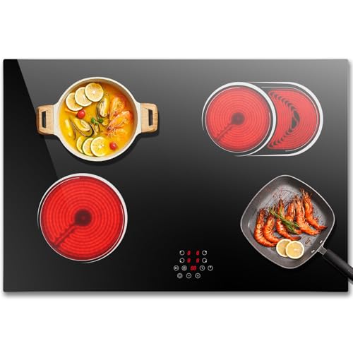 Image of 30 Inch Electric Cooktop Built-in 4 Burner, 6400W Electric Stove top | with Touch Control, Ceramic Cooktop, Pause, Safety Lock, Extended Zone & Timer, 220V Hard Wire, Nefaracy
