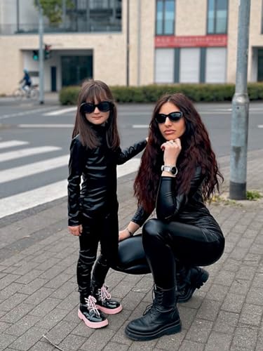 Kepblom Girls Shiny Metallic Mock Neck Unitard Long Sleeve Zipper Back One Piece Bodysuit Costume