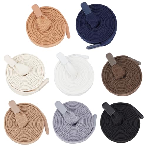 BENECREAT 8 Pcs Premium Fibre Drawstring Cords, 54.3 & 57.5 Inch Long 8 Colors Flat Replacement Drawcords with Alloy Cord End for Pants Sweatpants Sweatshirts Hoodies Jackets