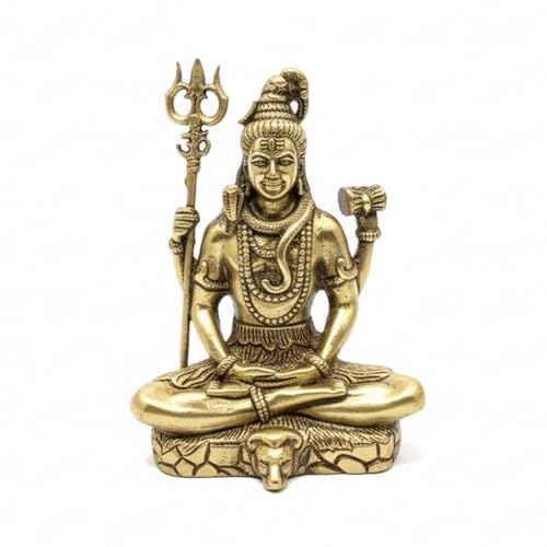 Image of eCraftIndia Golden Brass Lord Shiva Statue with Trishul Damru | Lord Shiva Idol for Home Office Car Dashboard | Shiv Murti | Shiv Idol Gift for Diwali Housewarming Maha Shivratri Birthday