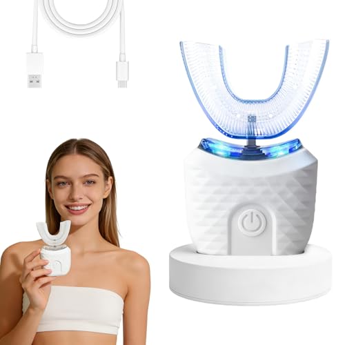 Spazzolino da denti a forma di U per adulti, Spazzolino da denti automatico di pulizia,Spazzolino da denti a 360 ° Completamente automatico Automatico, Strumento per la cura orale